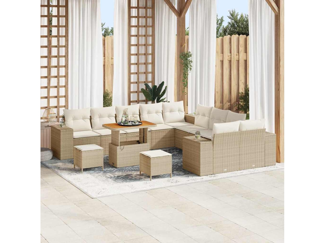 Vidaxl Conjunto De Sofá De Jardim 13 Pcs Bege E Creme Vime Pe