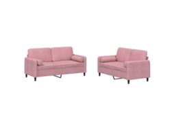 Conjunto 2 de sofás com almofadas veludo VIDAXL rosa (158 x 77 x 80 cm)