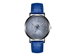 Relógio de pulso masculino azul royal em liga metálica com mostrador redondo e movimento analógico de quartzo.