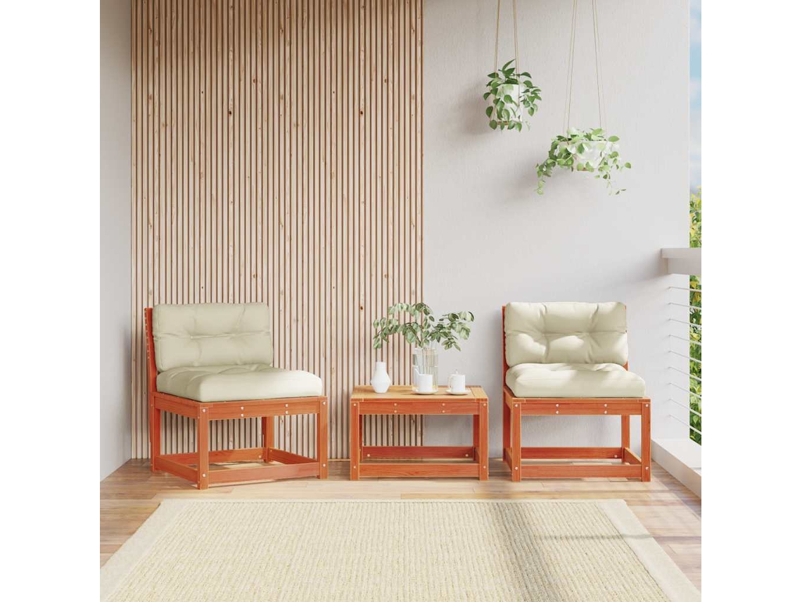 Vidaxl Sofás De Jardim C/ Almofadões 2 Pcs Pinho Maciço Castanho Cera