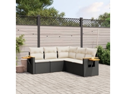 Vidaxl 5 Pcs Conjunto Sofás De Jardim Com Almofadões Vime Pe Preto