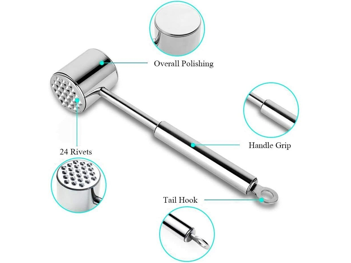 Amaciador De Carnes De Aço Inoxidável Resistente, Dupla Face, Lavável Na Máquina De Lavar Louças, 14 Oz SUNNY SPACES
