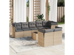 Vidaxl 9 Pcs Conjunto De Sofás P/ Jardim Com Almofadões Vime Pe Bege