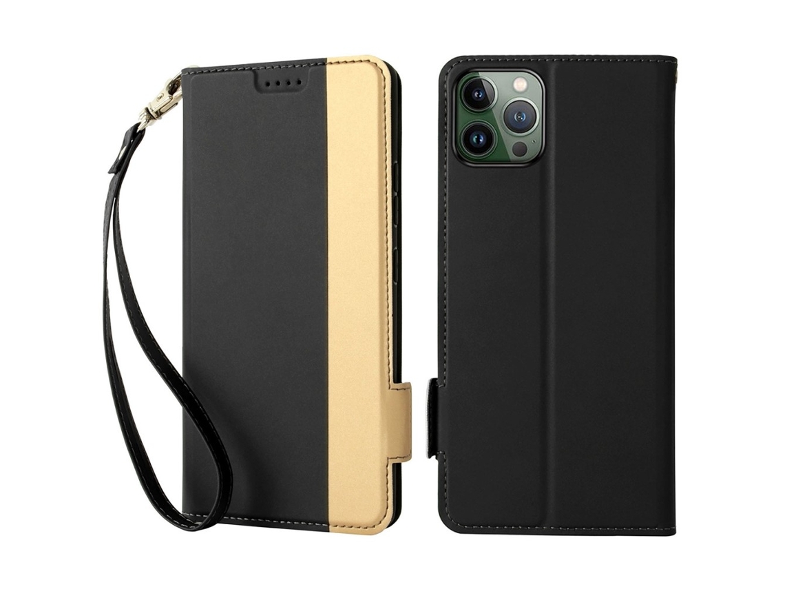 Capa Quedas Para Iphone 14 Pro Pele Sintética Anti-riscos Magnética Com Porta-cartões Preto