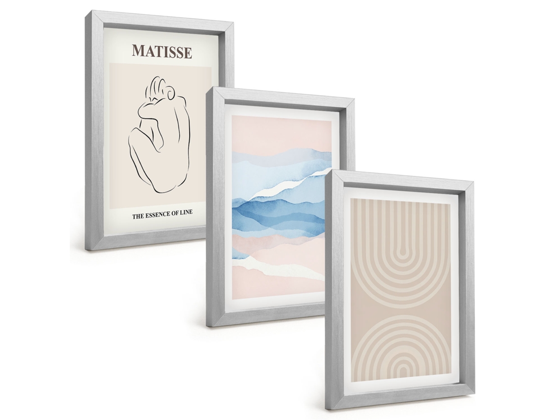 Pinturas Murais Modernaslinhas, Ondas, Minimalismo Pastel Moldura Prateada Fotos Para O Corredor Espelharte (3 Peças 20x30 Cm)