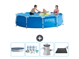 Piscina INTEX Moldura Redonda 305 X 76 Cm Azul Incluída Cobrir Pacote de Manutenção Bomba de Filtro de Piscina Tapete Solar