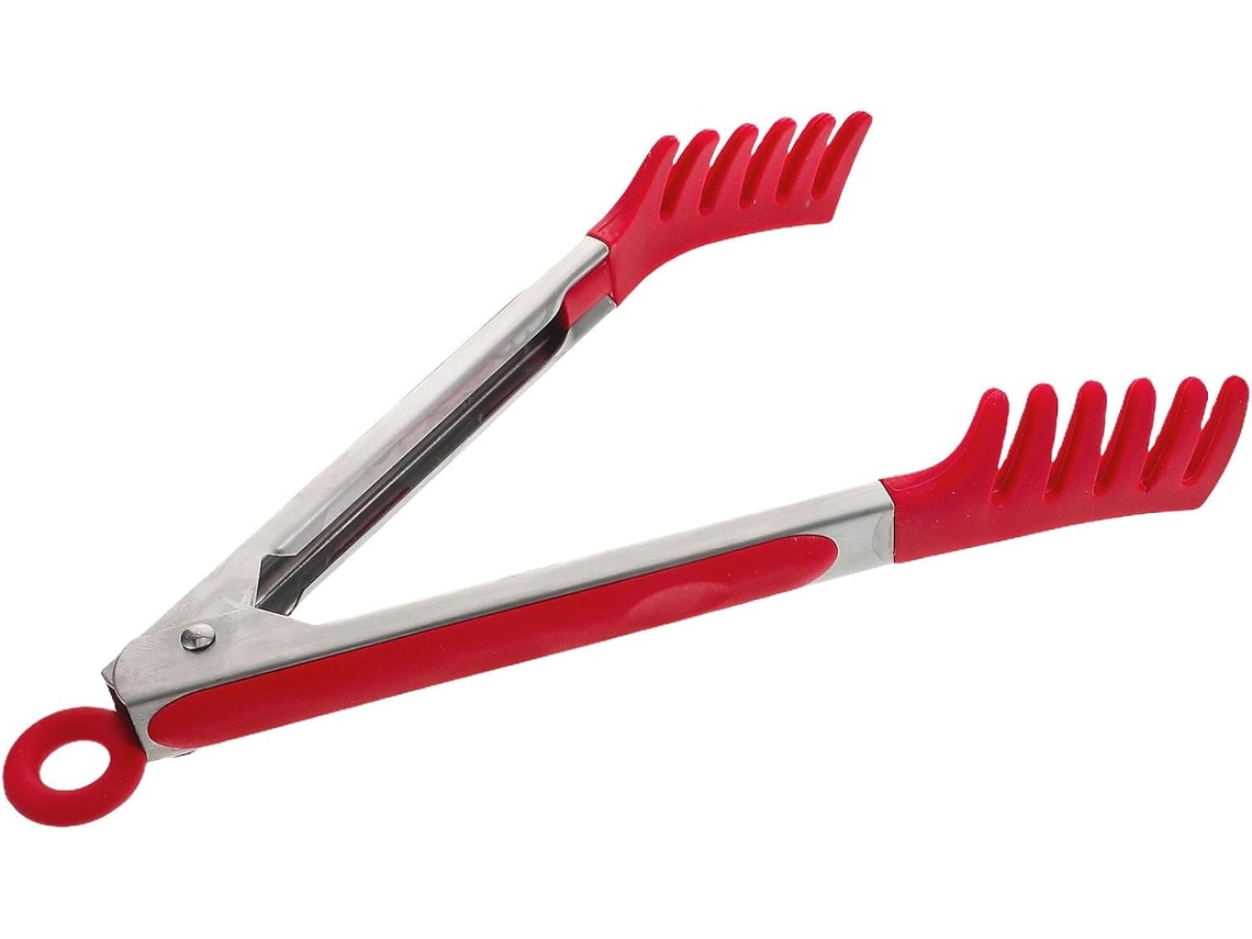 Pinça Genérica Para Grelha Em Aço Inoxidável Com Clipe De Silicone Antiderrapante, Vermelha, Fácil De Limpar, Para