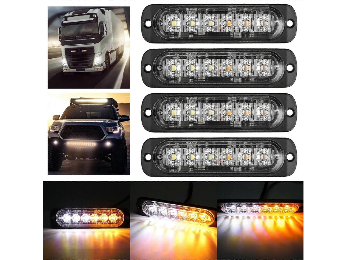 4pcs 12-24v Motorcycle Pickup Flash Lamp Universal Ultra-thin 6led Flash Lamp