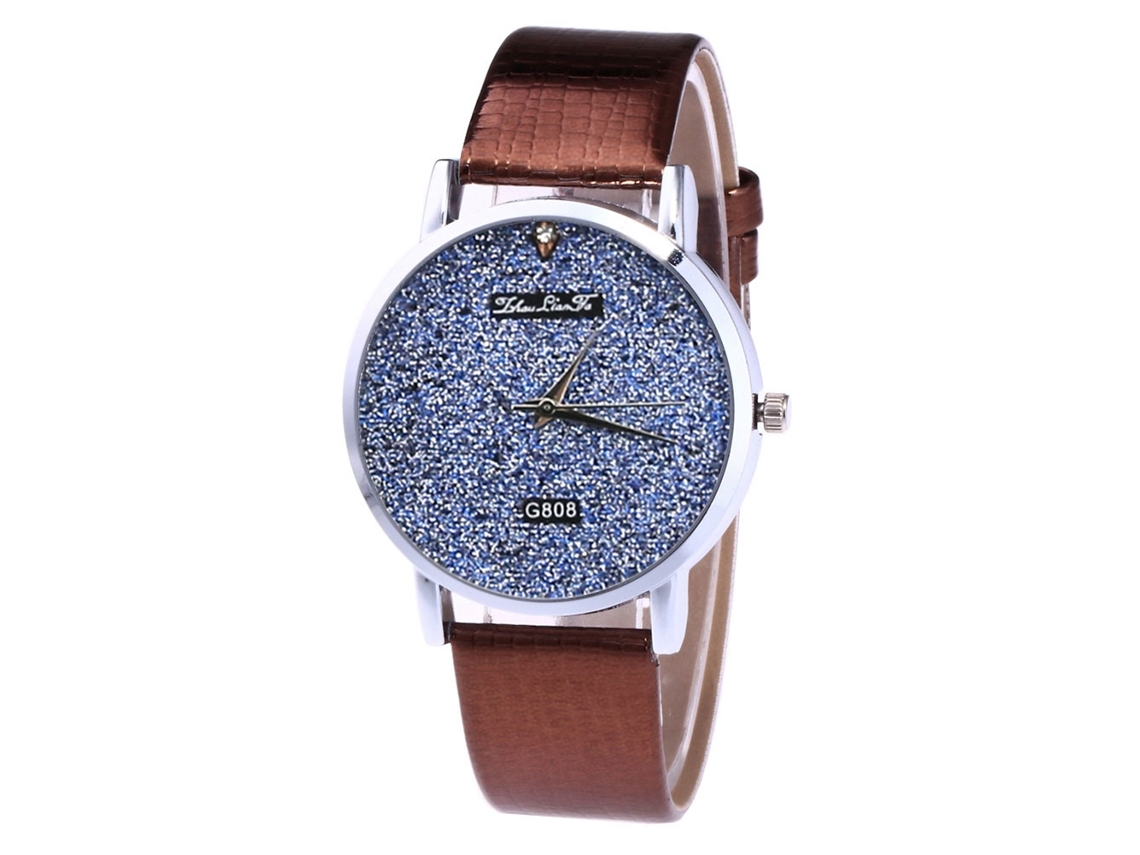 Reloj De Cuarzo Unisex Com Pulseira De Couro Pu E Mostrador De Strass Brilhante (café)