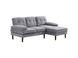 Sofá Em L Poliéster e Madeira de Borracha Cor Cinzento 215x142x88 cm Homcom