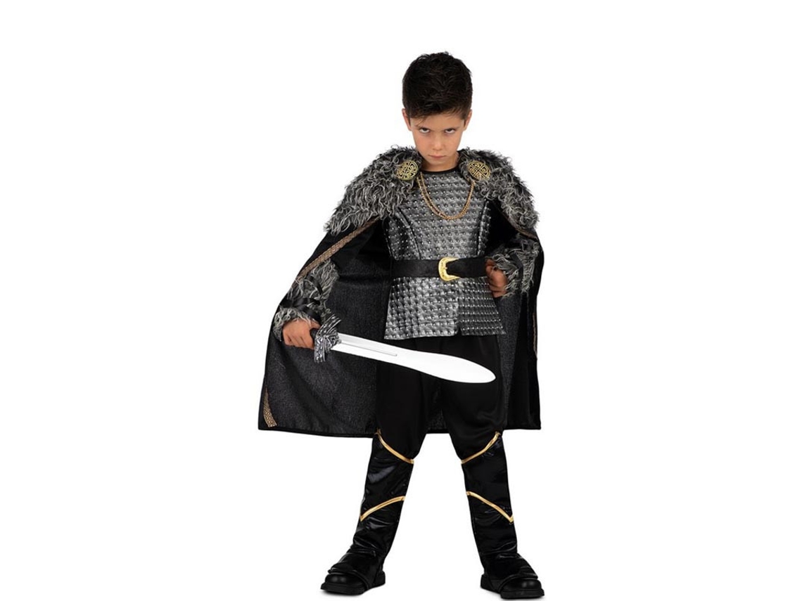 Fato de Chefe Viking prateado com capa para criança