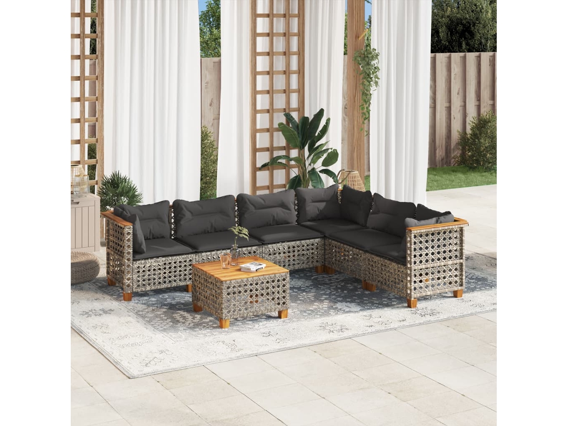 Vidaxl 7 Pcs Conjunto Sofás P/ Jardim C/ Almofadões Vime Pe Cinzento