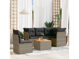 Vidaxl 6 Pcs Conjunto Sofás De Jardim Com Almofadões Vime Cinzento