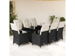 Conjunto 9 Peças Jantar P/ Jardim C/ Almofadões Vime Pe Preto Dkd Home Decor