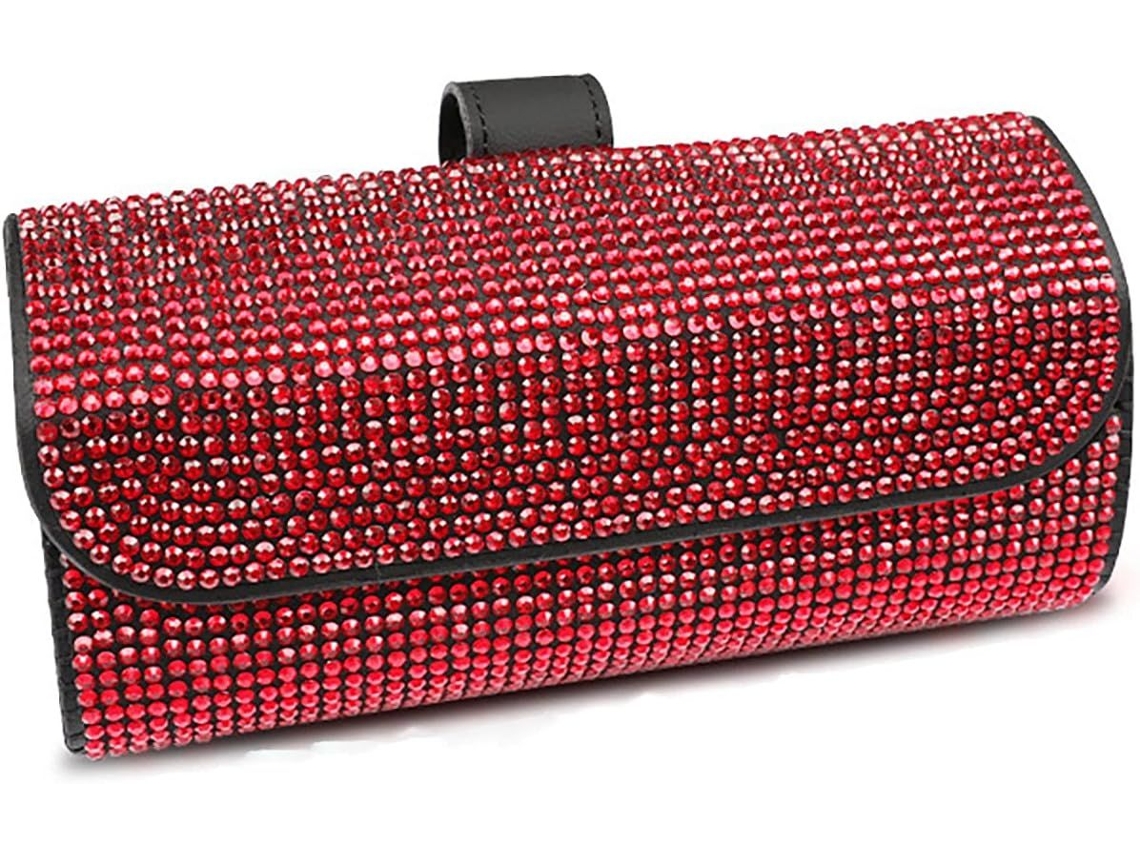 Organizador de Óculos para Carro, Decorado com Strass, Clipe para Guardar Óculos no Quebra, Sol do Carro AQUAFORGE (vermelho)