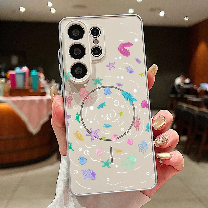 Capa Magnética Para Celular Galaxy A15 Com Estampa De Frutas E Conchas Do Verão (cinza).