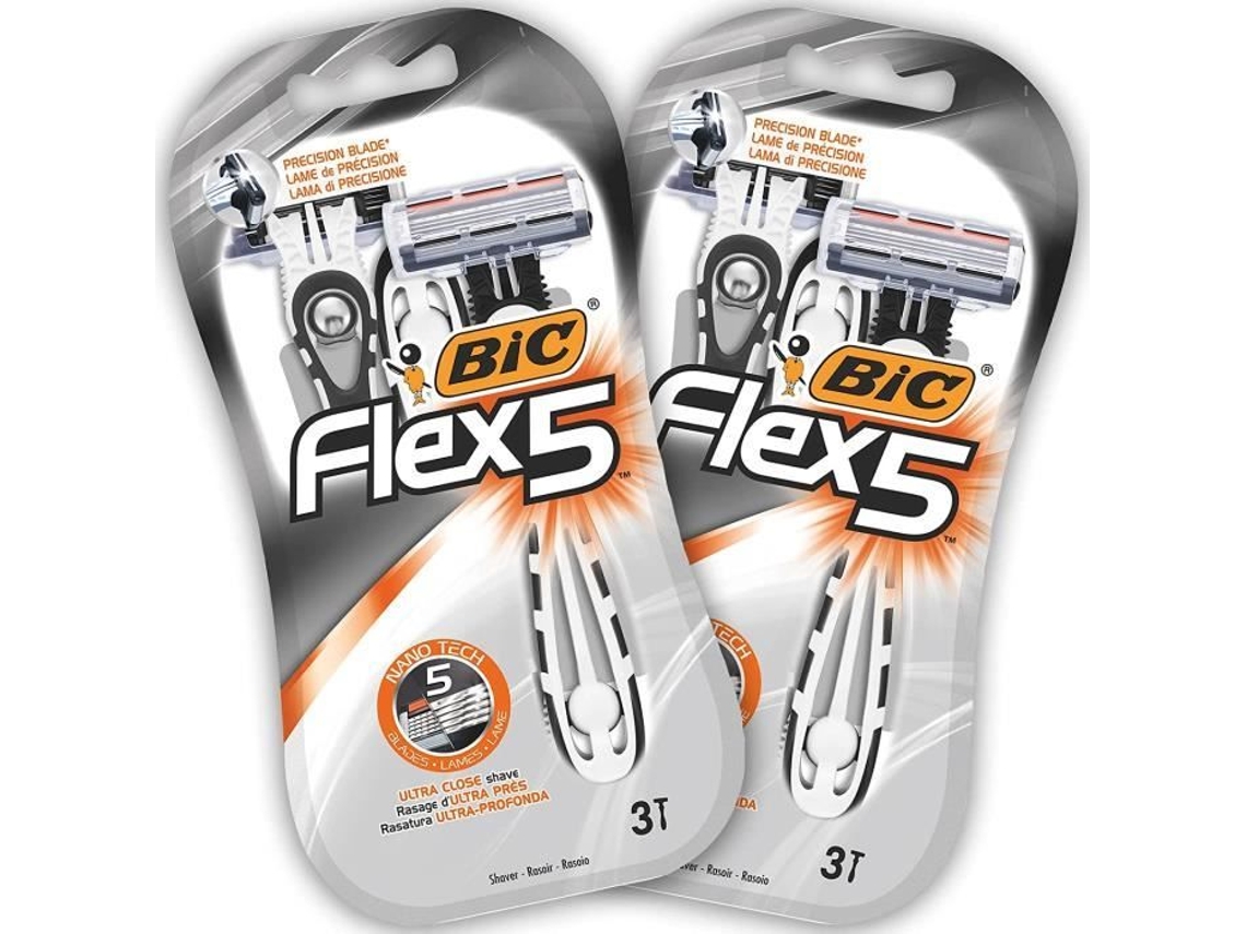 Rasoirs Descartáveis Bic Flex 5 Cabeça Móvel 5 Lâminas Lote De 2 Blisters De 3