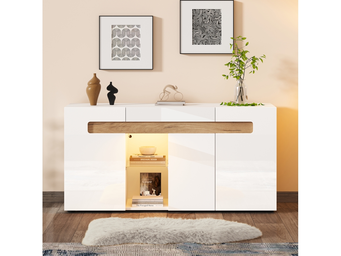Aparador Branco 140x40x70cm, Led, App, Vidro.-xm