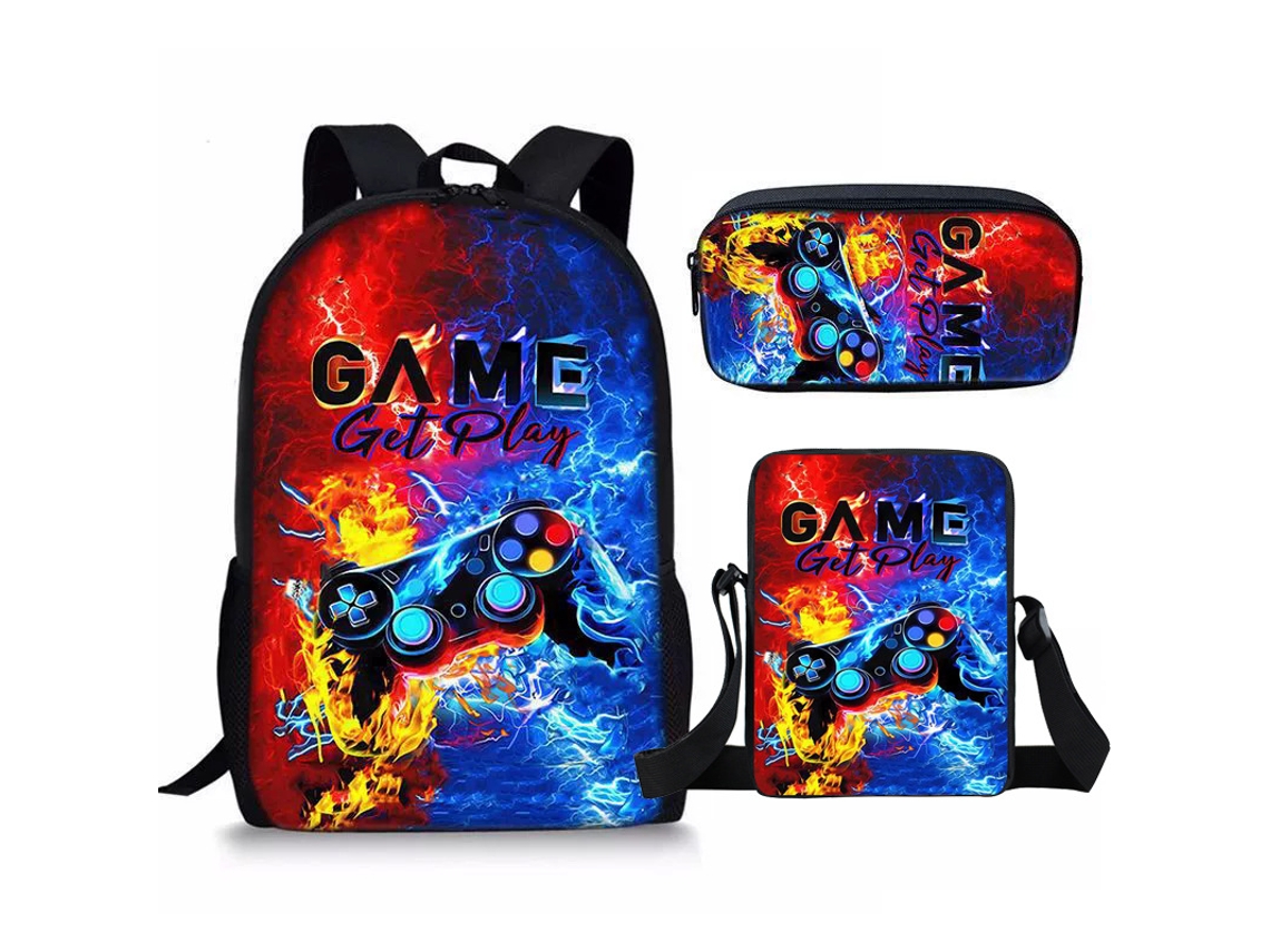 Mochila De Estudante Panoona Play Conjunto 3 Peças Lancheira Estojo 17 Pol 44cm Estilo 1