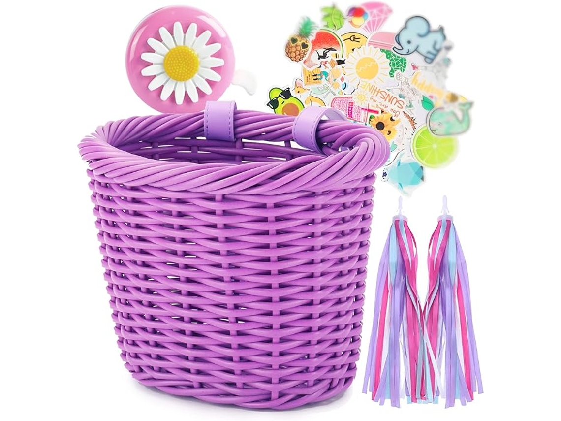 Cesta de bicicleta para meninas, acessório frontal para bicicleta, cesta pequena de vime trançado com alças Ehstmind
