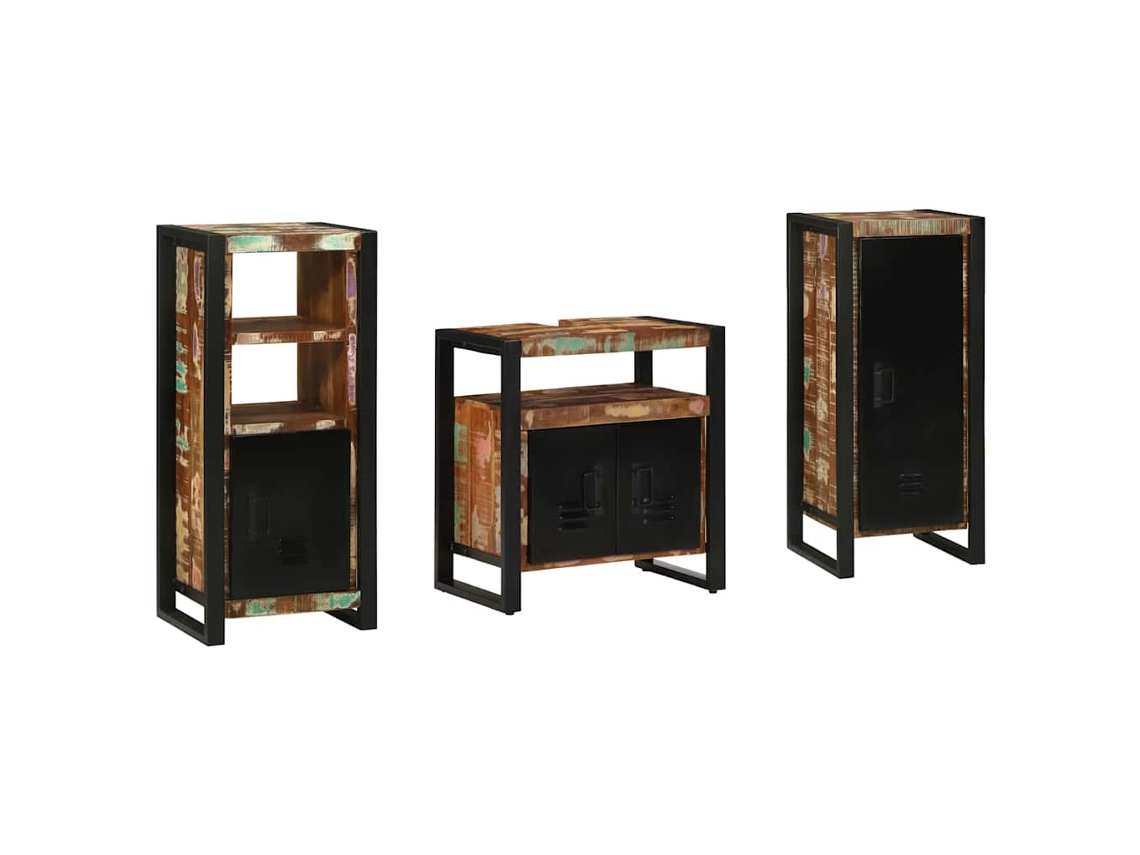 Vidaxl Conjunto De Móveis Para Banheiro 3 Unid. Multicolorido E Preto