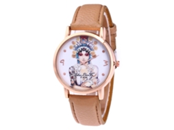 Relógio de Pulso Feminino de Quartzo com Pulseira de Couro Pu Estilo Simples Bege