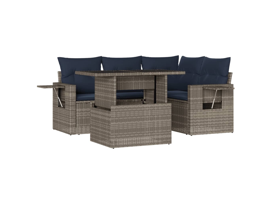 Conjunto de Sofá de Jardim, 5 Peças, Almofadas, Rattan Cinza MAISON EXCLUSIVE