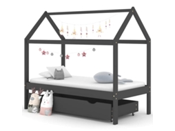 Vidaxl Cama P/ Crianças C/ Gaveta 80x160 Cm Pinho Maciço Cinza-escuro