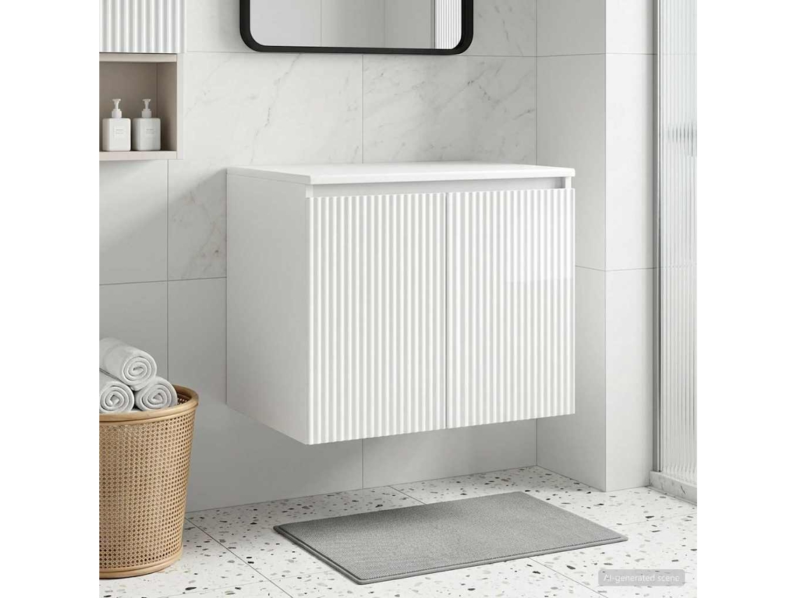 Vidaxl Gabinete De Banheiro Suspenso Branco Brilhante