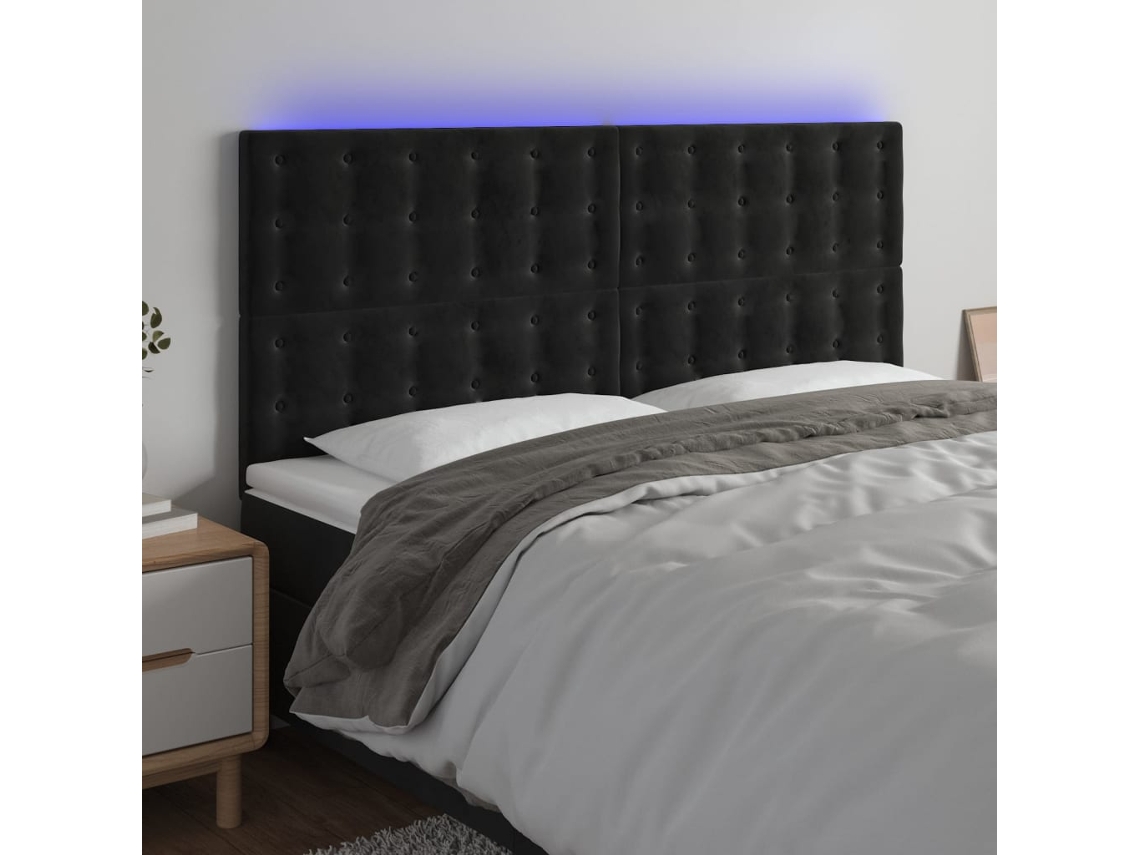 Vidaxl Cabeceira De Cama C/ Luzes Led Veludo 160x5x118/128 Cm Preto