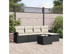 Vidaxl 6 Pcs Conjunto Sofás De Jardim C/ Almofadões Vime Pe Preto
