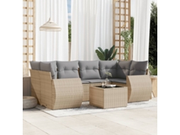 Vidaxl 7 Pcs Conjunto De Sofás P/ Jardim Com Almofadões Vime Pe Bege