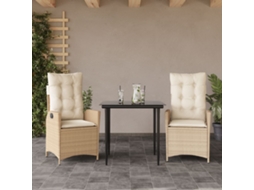 Conjunto 3 Peças Jantar P/ Jardim Com Almofadões Vime Pe Bege Dkd Home Decor