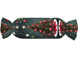 Almofada Cilíndrica Formato de Doce com Estampa Árvore Natal e Enfeites 100 % Poliéster Ideal para Viagens,