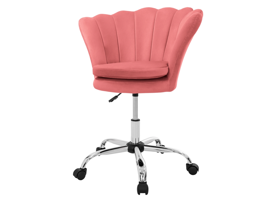 Cadeira de Escritório com Rodízios e Encosto Design em Concha 68X68 Cm Veludo Cor-De-Rosa Estrutura Metálica ML-DESIGN