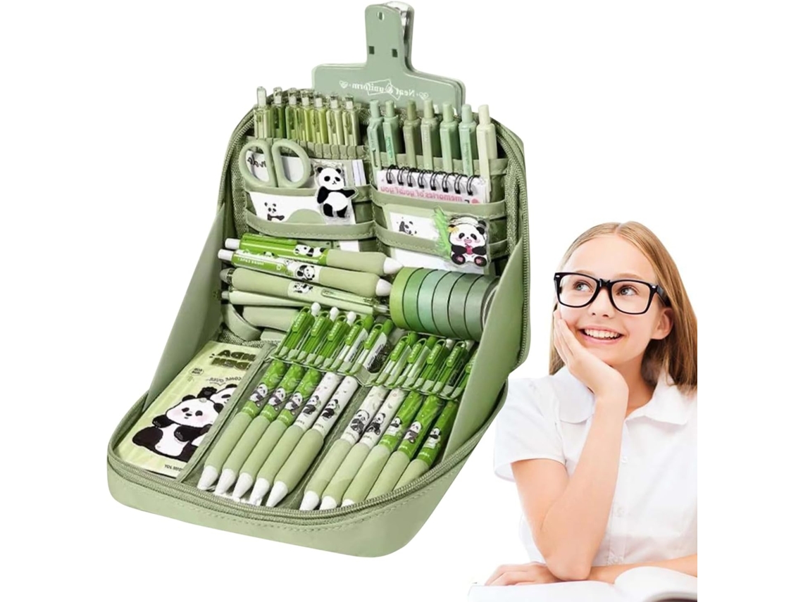 Kit Escolar Panda Materiais E Acessórios Para Aprendizagem, Canetas, Chaveiro, Caderno, Régua,
