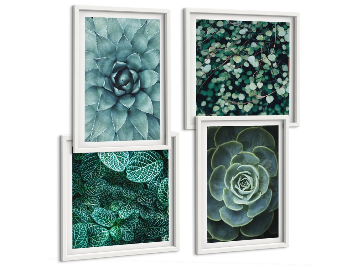 Composição De Quadros Plantas Verdes Cachoeiras Natureza Espelharte (4 Peças)