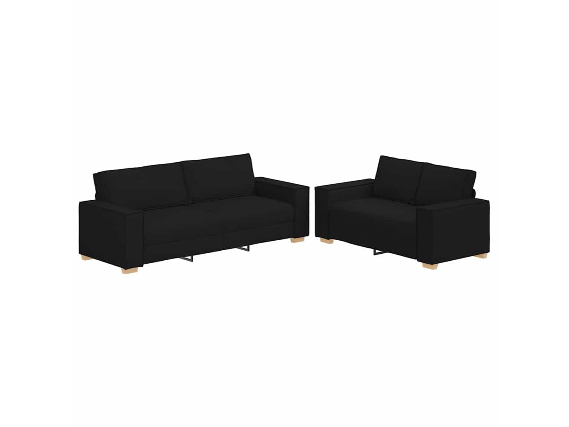 Conjunto de Sofá 2 Peças com Almofadas em Tecido Preto MAISON EXCLUSIVE
