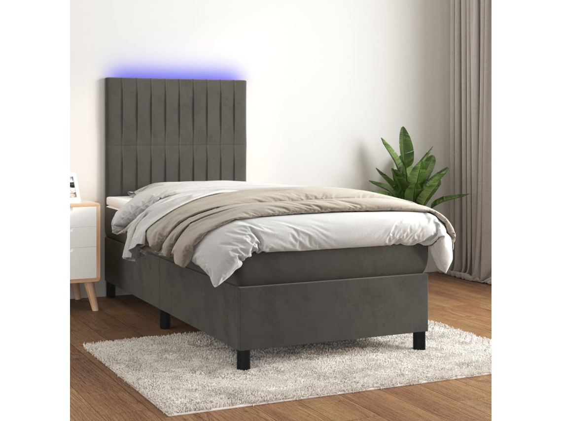 Vidaxl Cama Box Spring C/ Colchão/led 90x190 Cm Veludo Cinzento-escuro