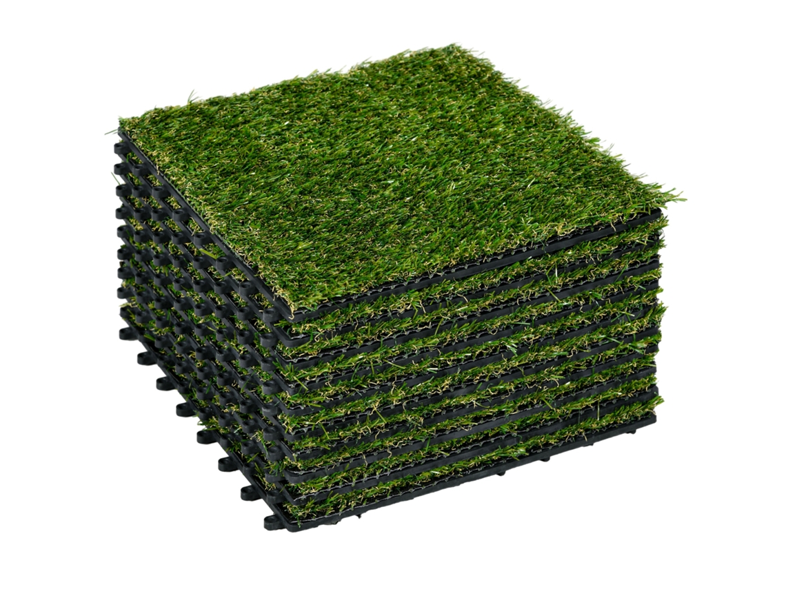 Relva Artificial Pp e Pe Cor Verde Escuro 30x30x3 cm Outsunny
