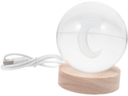 Luminária Noturna Bola De Cristal Com Base Madeira Natural Led Usb Em