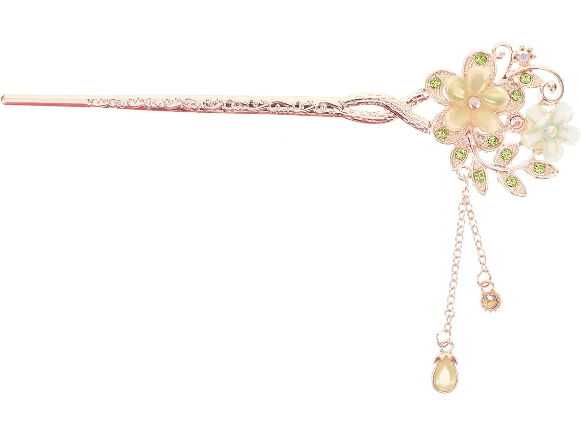 Presilha De Cabelo Feminina Sofisticada E Elegante Em Liga Metálica Verde Com Formato De Flor.