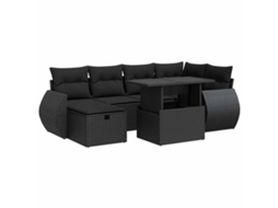 Conjunto de Sofás 7 Peças Jardim com Almofadões Vime Pe Preto MAISON EXCLUSIVE