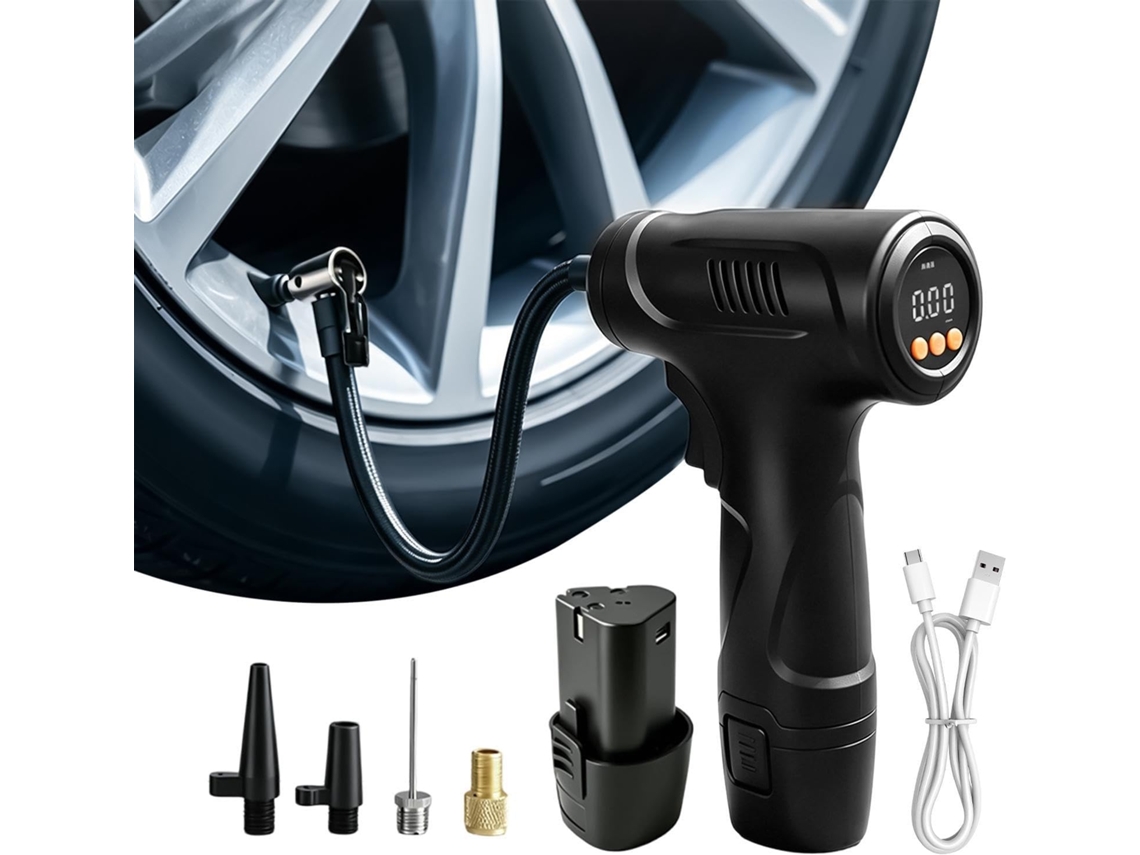 Kit De Bomba De Ar Portátil Sem Fio Com Desligamento Automático E Manômetro