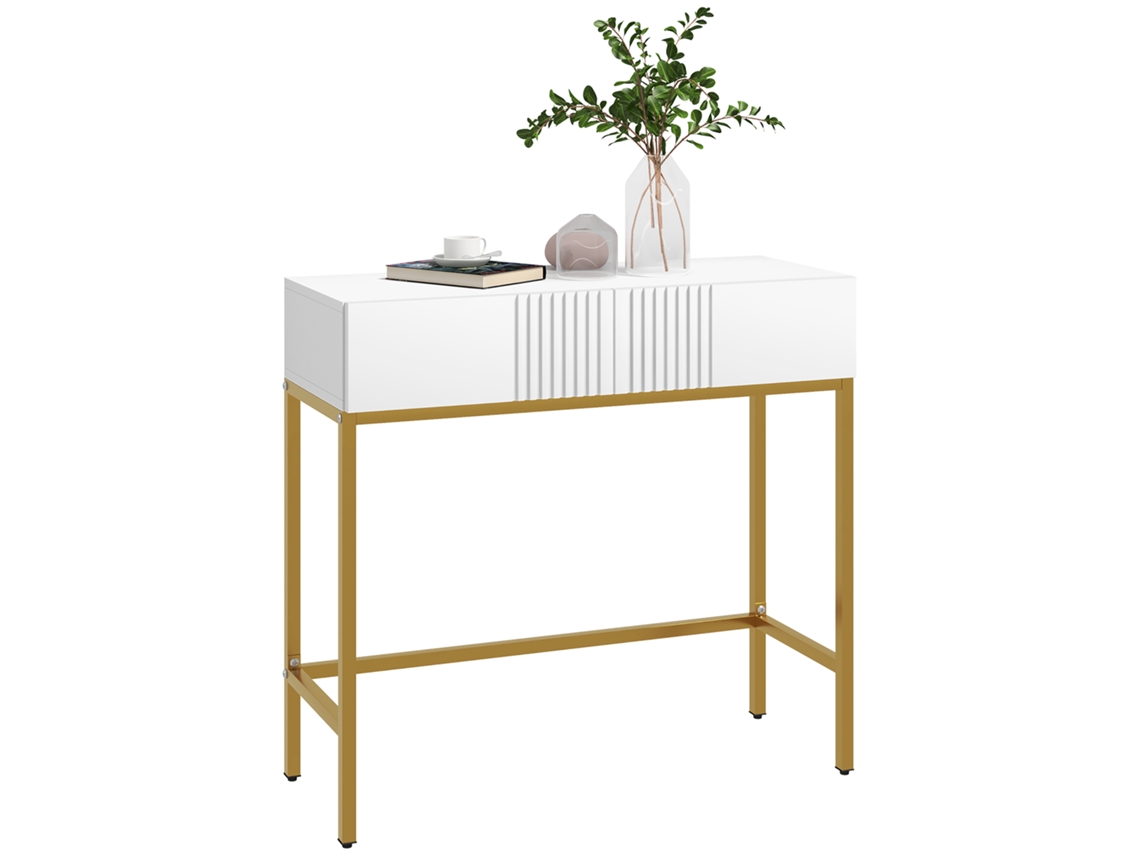 Console de Entrada Moderno com 2 Gavetas e Pernas Douradas. 80x31,5x75cm. Branco Ge