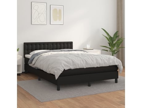 Cama com Molas/Colchão 140X200 Cm Couro Artificial Preto
