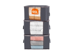 Conjunto De 3 Sacos De Armazenamento Para Roupas De 90l Com Tampa, Alça Reforçada E Tecido Grosso, Cinza