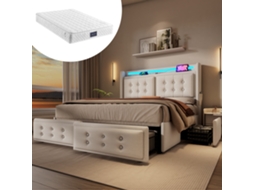 Cama Casal 140x200 Com Led Usb C Gavetas Matriz Bege