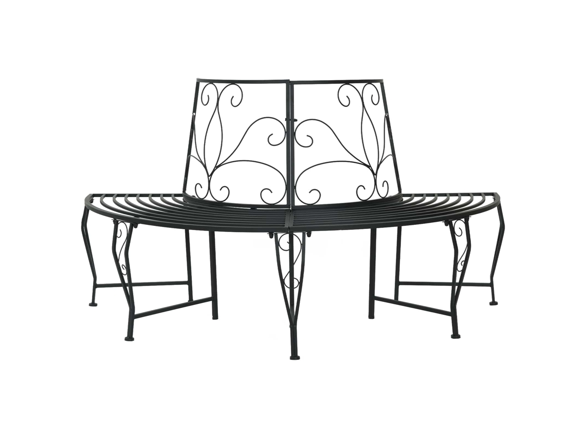 Vidaxl Banco De Árvore 4-número De Lugares 160 X 80 X 89 Cm Aço Preto