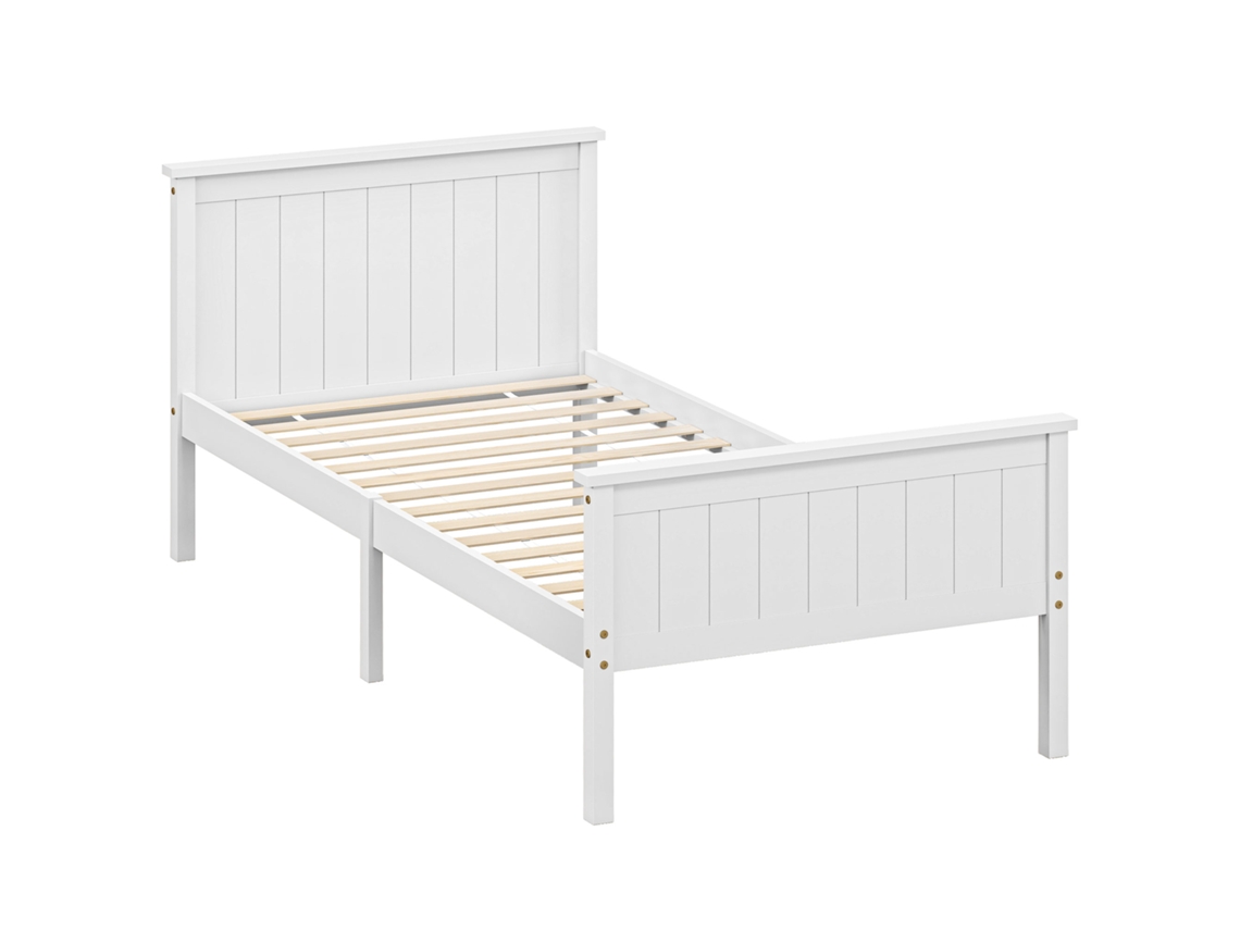 Estrutura de Cama VISTA de 140x200 cm, de madeira maciça, com estrado, cabeceira e peseira, branco